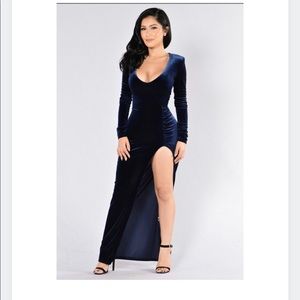 Long Velvet Royal Blue Dress